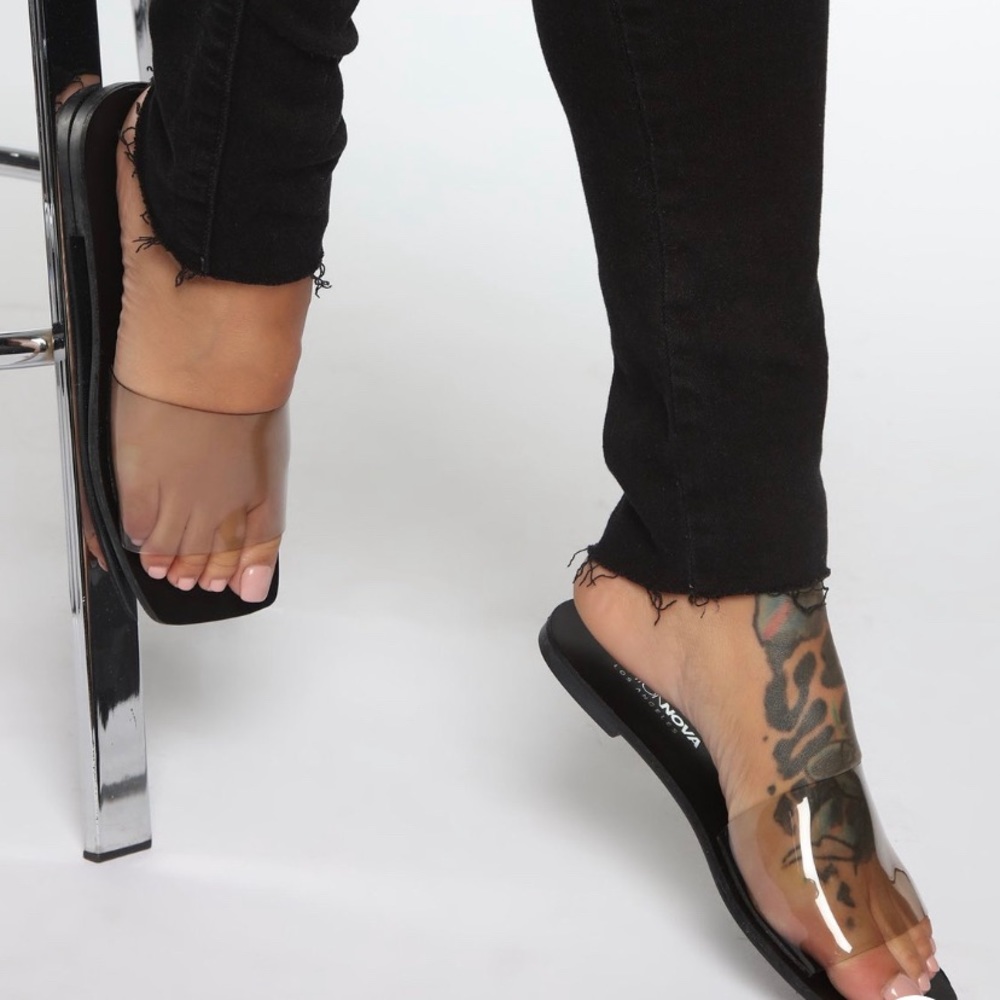 Black , clear womens flats